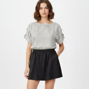 Revolve Mink Pink Women's Satin Mini Dress Stripes Short Sleeve Black White S